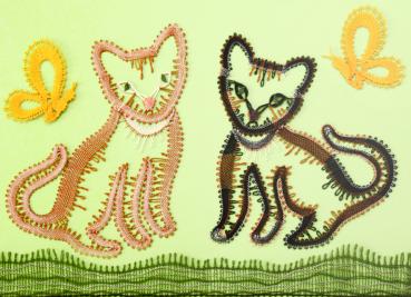 Preview: 516 Klöppelbrief  Kätzchen "Charly und Nelly"